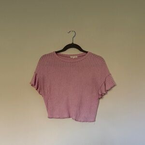 Moa Moa Lilac Knit Ruffle Sleeve Crop Top